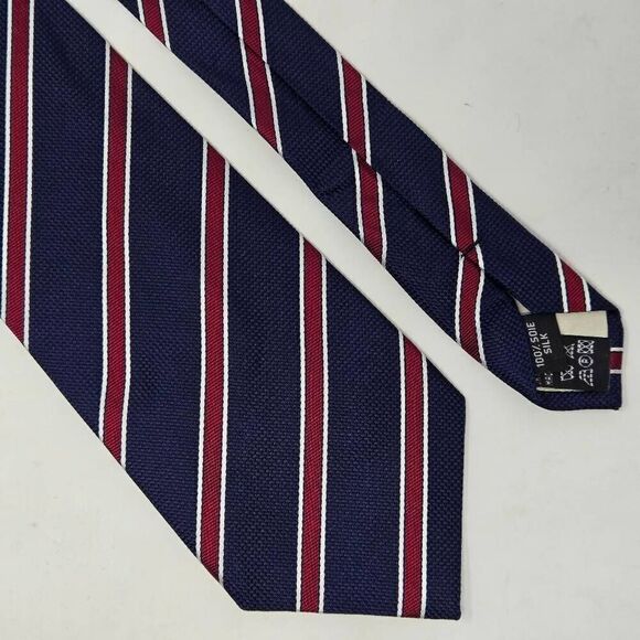 PIERRE BALMAIN PARIS SILK TIE BLUE MAROON WHITE REPP STRIPE LUXURY 3.5" X 57" - Picture 1 of 3